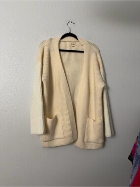 BIBI Cream Open-Front Ribbed Knit Cardigan SZ S